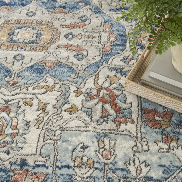 Homeroots 7' X 10' Blue And Ivory Medallion Power Loom Distressed Area Rug  Polypropylene,Polyester 545160