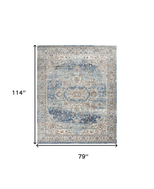 Homeroots 7' X 10' Blue And Ivory Medallion Power Loom Distressed Area Rug  Polypropylene,Polyester 545160