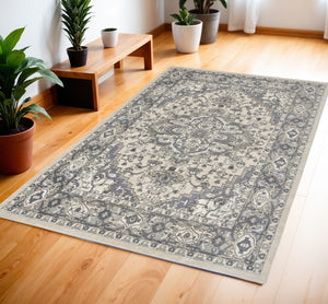 Homeroots 4' X 6' Blue And Ivory Medallion Power Loom Distressed Area Rug  Polypropylene,Polyester 545162