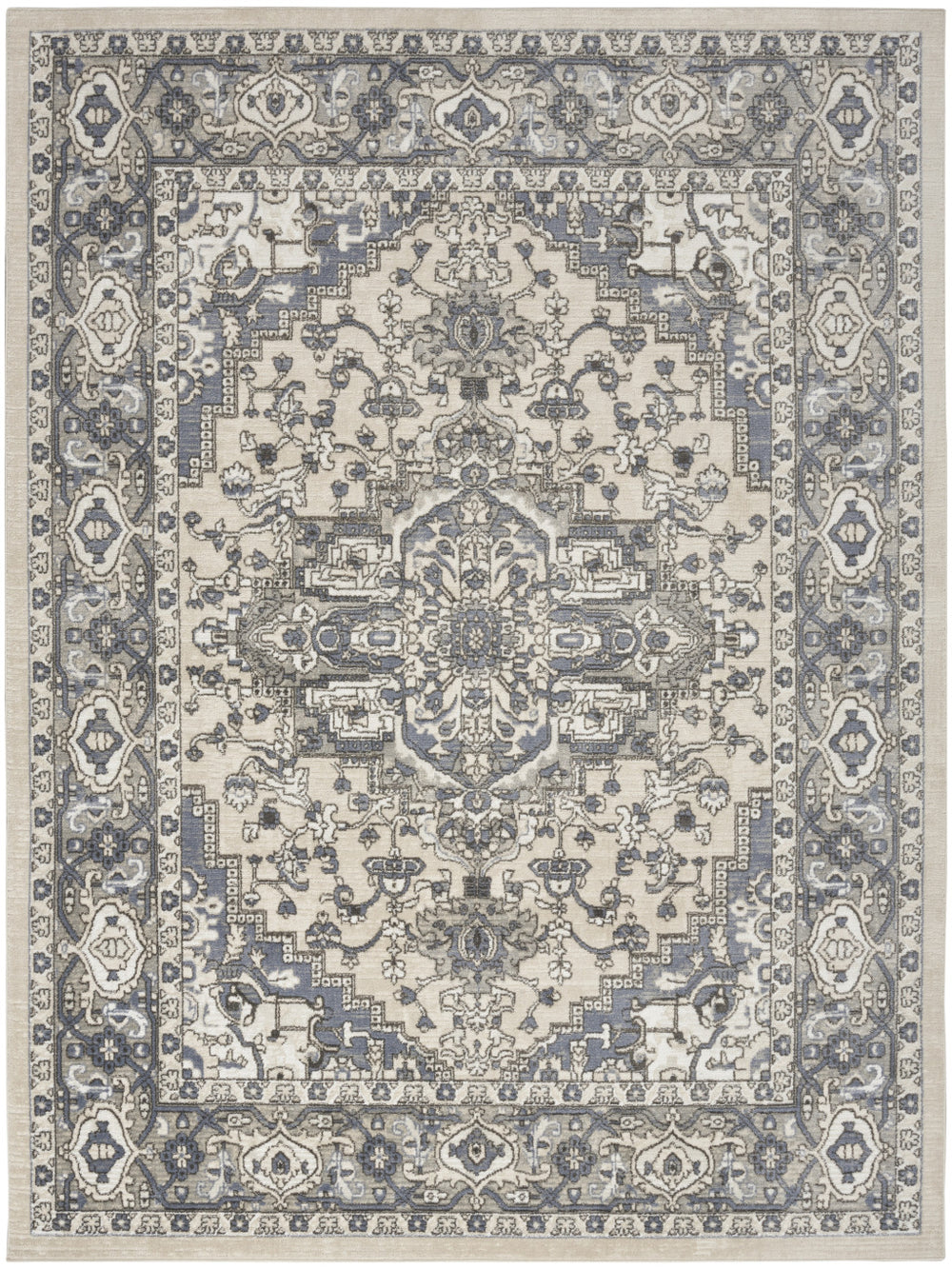 Homeroots 5' X 7' Blue And Ivory Medallion Power Loom Distressed Area Rug  Polypropylene,Polyester 545164