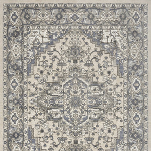 HomeRoots 5' Blue and Ivory Medallion Power Loom Area Rug - Vintage Charm, Distressed Design for Any Space 5' X 7' 545164