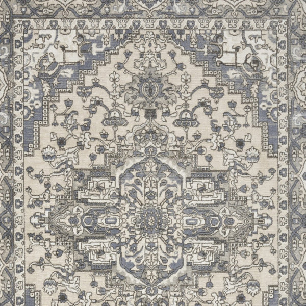 HomeRoots 8' Blue and Ivory Medallion Area Rug – Vintage Charm with Durable, Easy-Care Design for Any Room 8' X 10' 545165