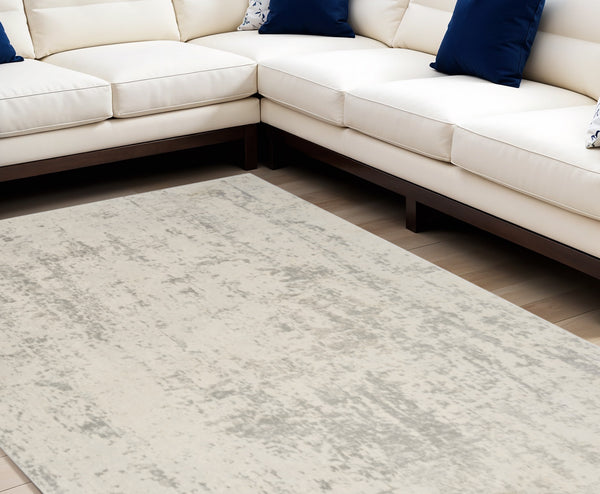 Homeroots 8' X 10' Gray And Ivory Abstract Power Loom Area Rug  Polypropylene,Polyester 545169