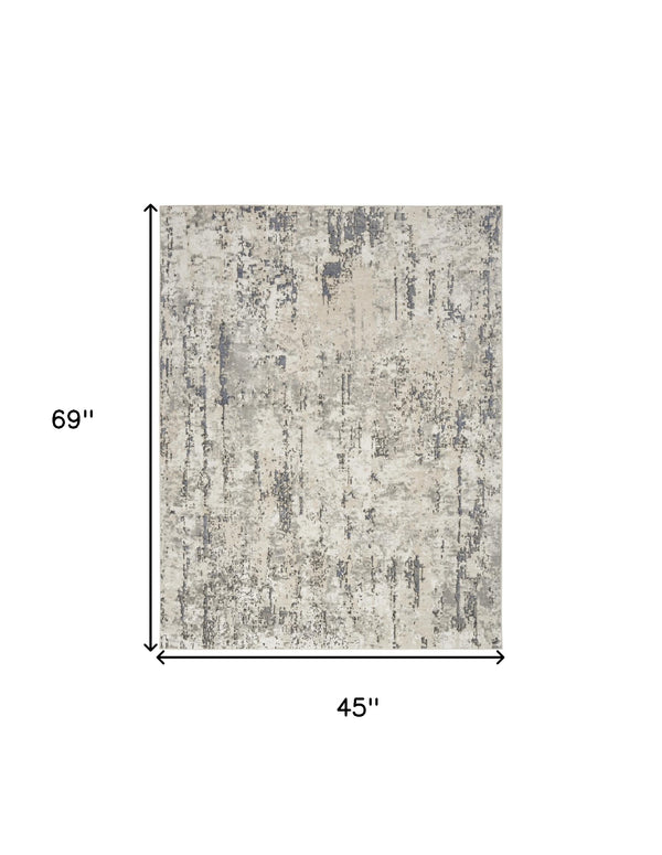 Homeroots 4' X 6' Gray And Ivory Abstract Power Loom Area Rug  Polypropylene,Polyester 545170