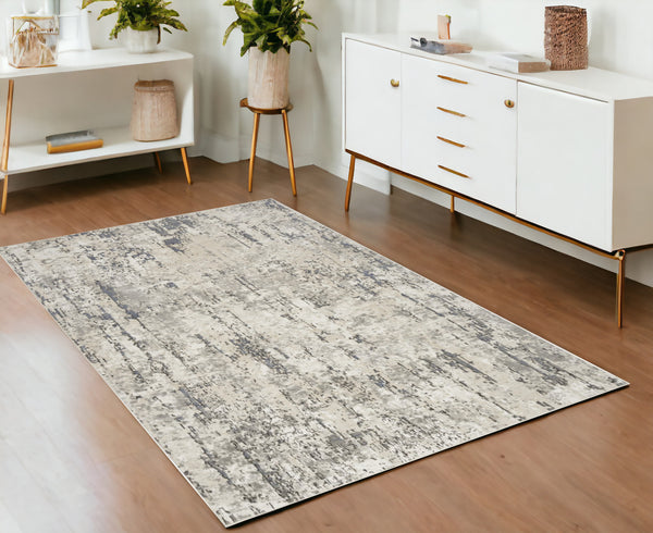 Homeroots 4' X 6' Gray And Ivory Abstract Power Loom Area Rug  Polypropylene,Polyester 545170