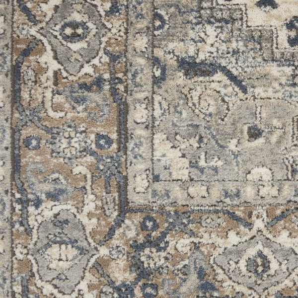 Homeroots 16' Runner Gray And Ivory Medallion Power Loom Distressed Runner Rug  Polypropylene,Polyester 545175