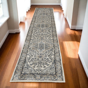 Homeroots 20' Runner Gray And Ivory Medallion Power Loom Distressed Runner Rug  Polypropylene,Polyester 545176