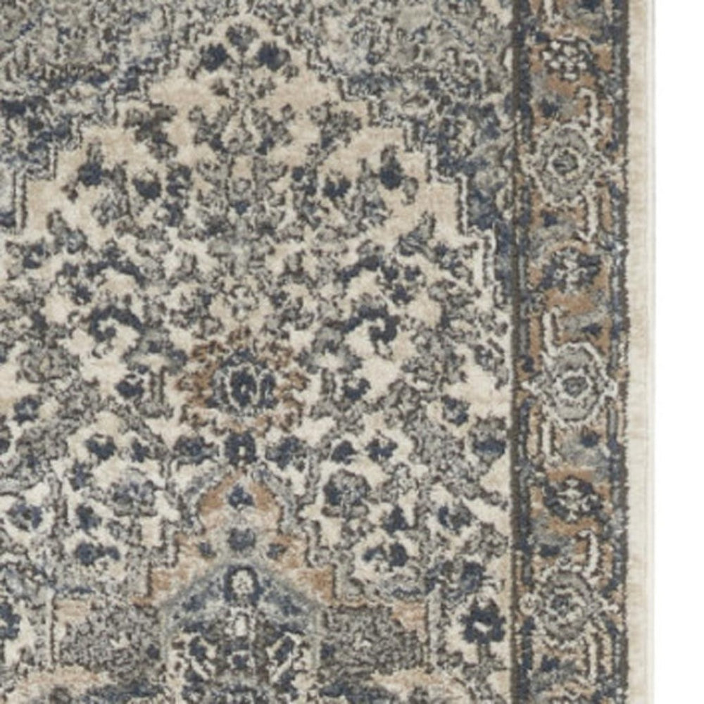 HomeRoots 16' Gray and Ivory Medallion Distressed Runner Rug - Vintage Charm for High-Traffic Spaces, Soft Comfort 20' Runner 545176