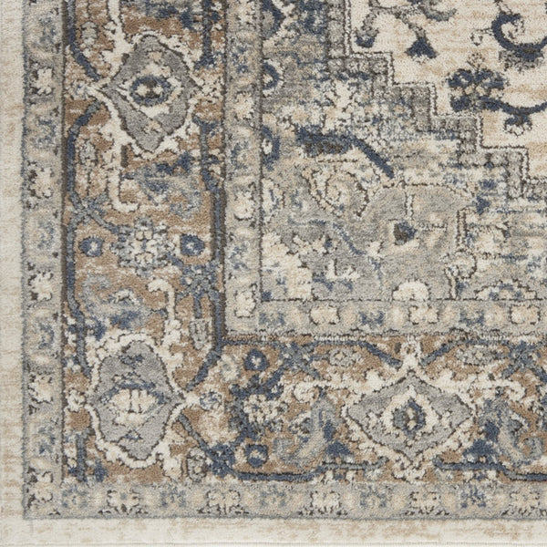 Homeroots 20' Runner Gray And Ivory Medallion Power Loom Distressed Runner Rug  Polypropylene,Polyester 545176