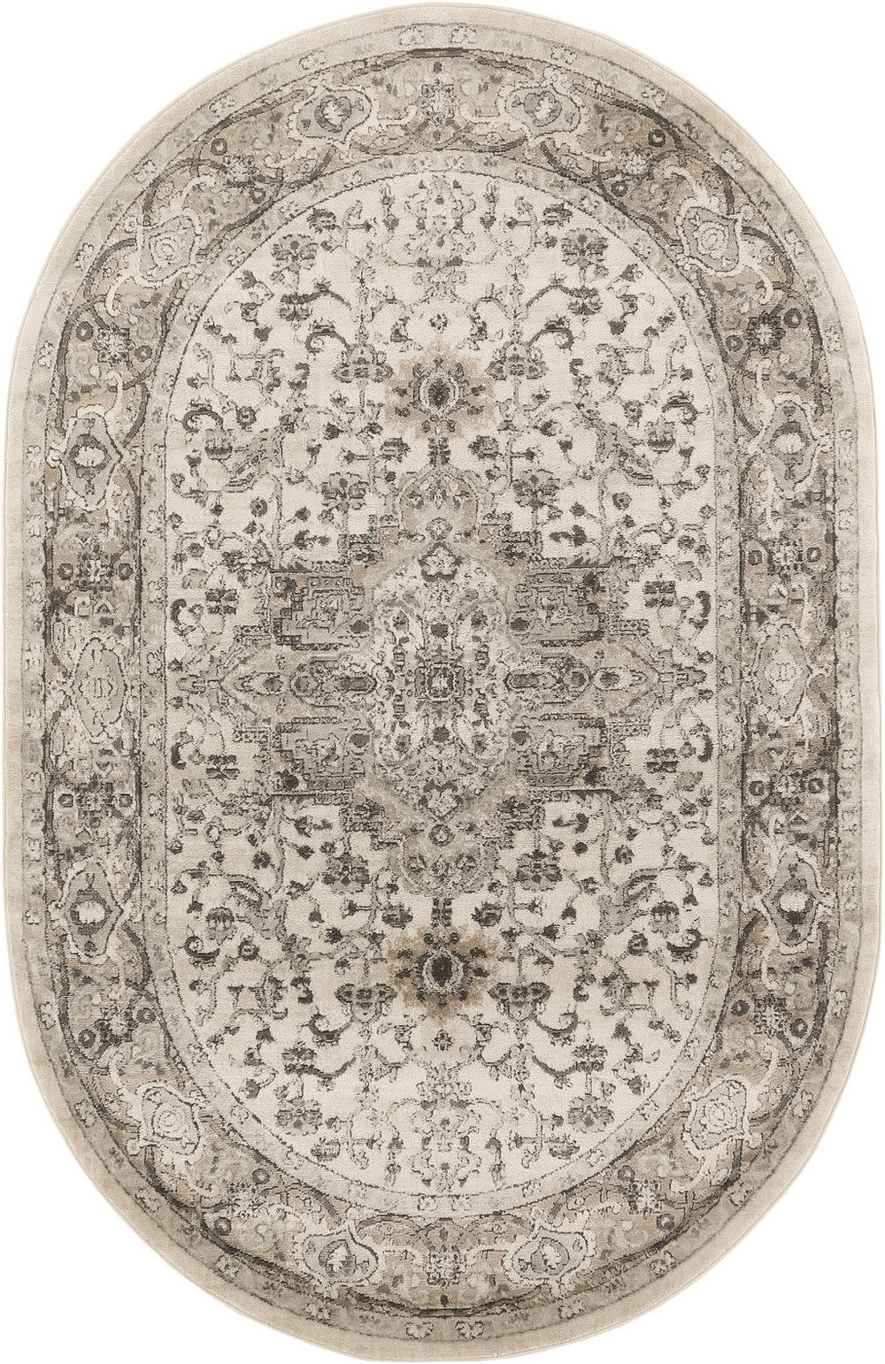 Homeroots 5' X 8' Gray And Ivory Medallion Power Loom Distressed Area Rug  Polypropylene,Polyester 545178