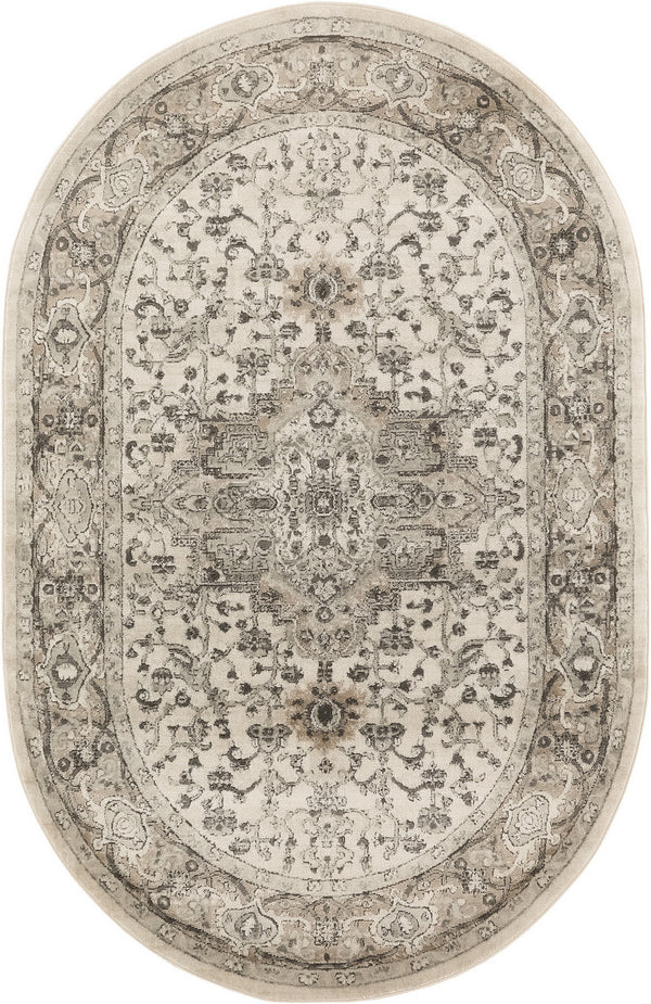 Homeroots 5' X 8' Gray And Ivory Medallion Power Loom Distressed Area Rug  Polypropylene,Polyester 545178