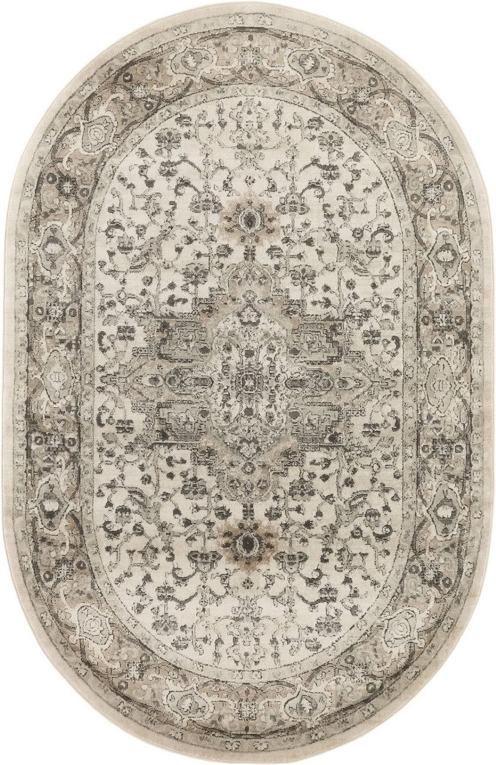 HomeRoots 5' Gray and Ivory Medallion Area Rug – Vintage-Inspired, Power Loomed, Elegant Design for Any Room 5' X 8' 545178