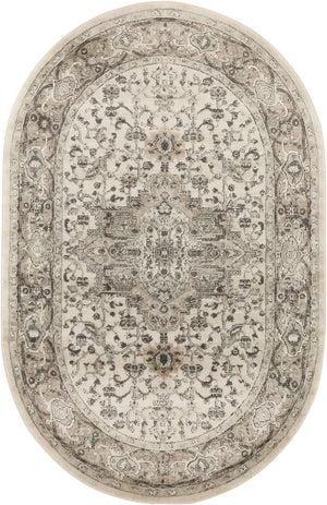 Homeroots 5' X 8' Gray And Ivory Medallion Power Loom Distressed Area Rug  Polypropylene,Polyester 545178