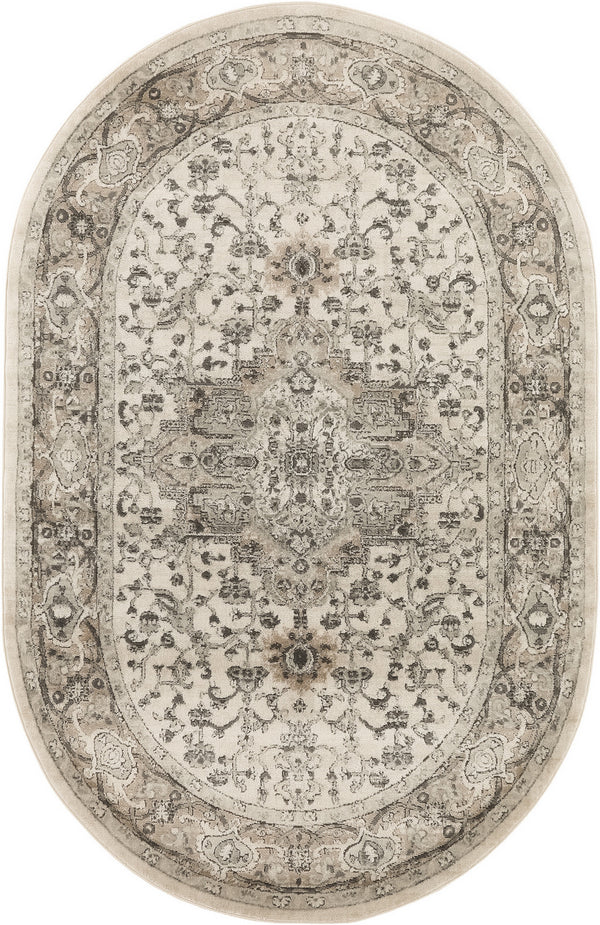 Homeroots 5' X 8' Gray And Ivory Medallion Power Loom Distressed Area Rug  Polypropylene,Polyester 545178