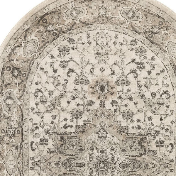 HomeRoots 5' Gray and Ivory Medallion Area Rug – Vintage-Inspired, Power Loomed, Elegant Design for Any Room 5' X 8' 545178