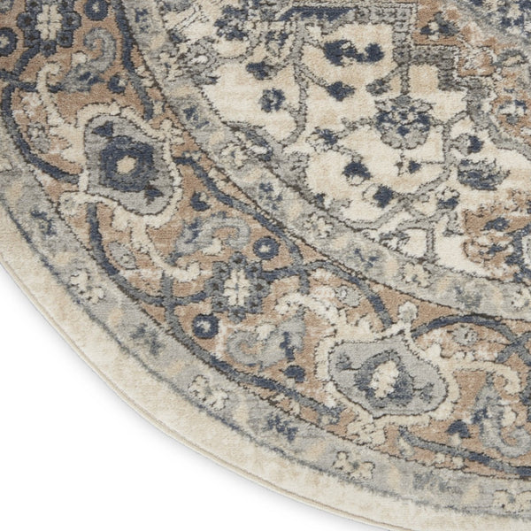 HomeRoots 5' Gray and Ivory Medallion Area Rug – Vintage-Inspired, Power Loomed, Elegant Design for Any Room 5' X 8' 545178