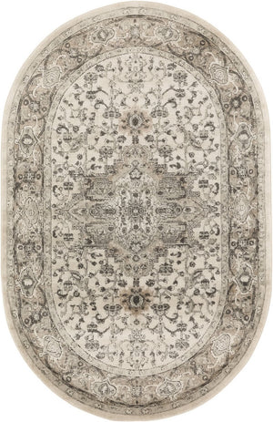 HomeRoots 5' Gray and Ivory Medallion Area Rug – Vintage-Inspired, Power Loomed, Elegant Design for Any Room 5' X 8' 545178