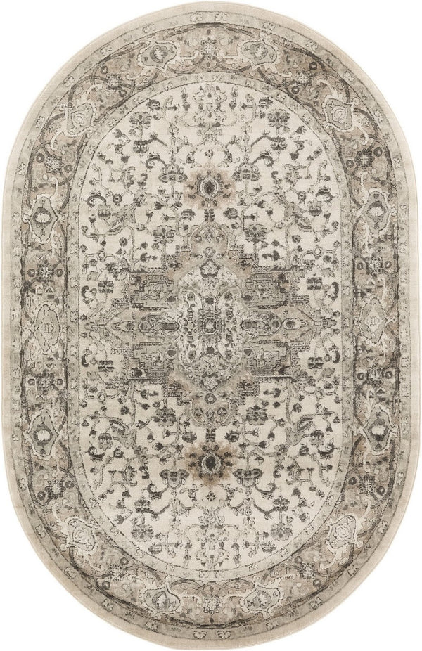 HomeRoots 5' Gray and Ivory Medallion Area Rug – Vintage-Inspired, Power Loomed, Elegant Design for Any Room 5' X 8' 545178