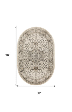 Homeroots 5' X 8' Gray And Ivory Medallion Power Loom Distressed Area Rug  Polypropylene,Polyester 545178