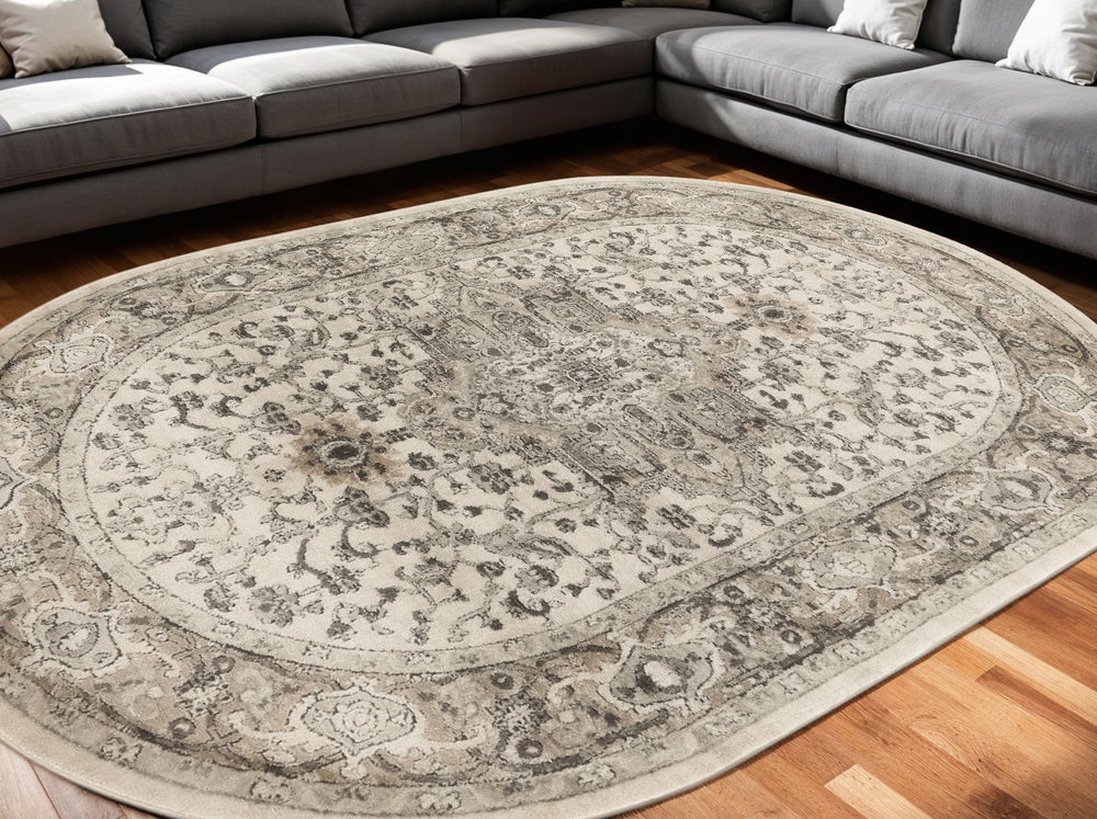 Homeroots 6' X 9' Gray And Ivory Medallion Power Loom Distressed Area Rug  Polypropylene,Polyester 545179