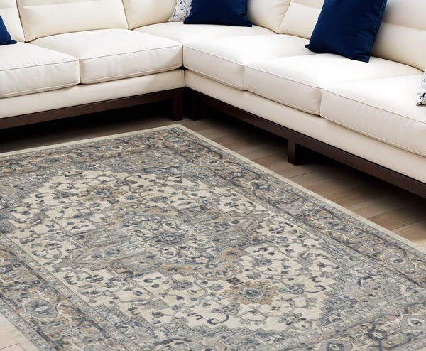 Homeroots 12' X 15' Ivory And Gray Medallion Power Loom Area Rug  Polypropylene,Polyester 545180