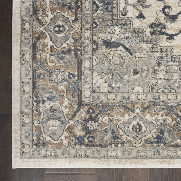 HomeRoots 12' Elegant Ivory and Gray Medallion Area Rug for Living Rooms - Soft, Durable, Easy Care Design 12' X 15' 545180