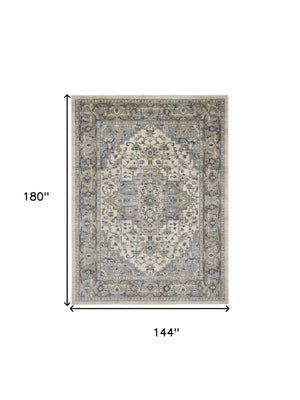 Homeroots 12' X 15' Ivory And Gray Medallion Power Loom Area Rug  Polypropylene,Polyester 545180