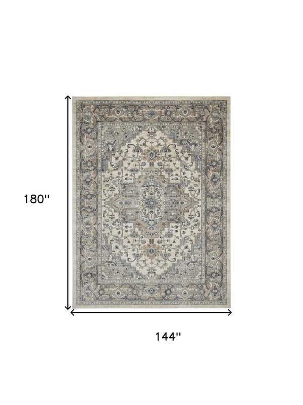 Homeroots 12' X 15' Ivory And Gray Medallion Power Loom Area Rug  Polypropylene,Polyester 545180