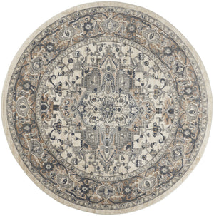Homeroots 10' Gray And Ivory Round Medallion Power Loom Distressed Area Rug  Polypropylene,Polyester 545181