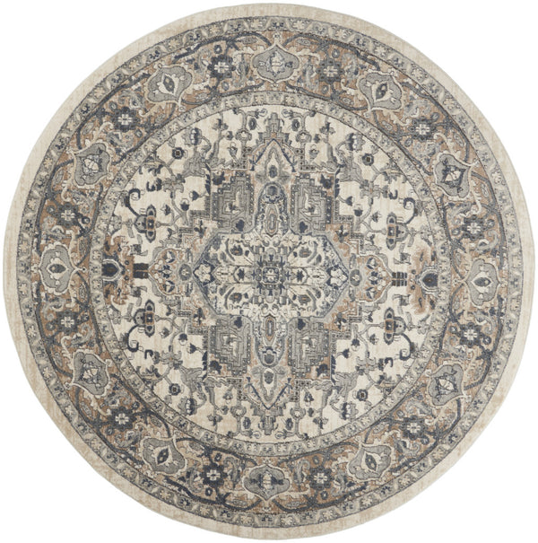 Homeroots 10' Gray And Ivory Round Medallion Power Loom Distressed Area Rug  Polypropylene,Polyester 545181