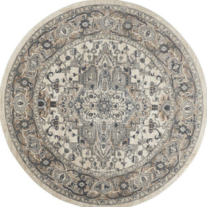 Homeroots 10' Gray And Ivory Round Medallion Power Loom Distressed Area Rug  Polypropylene,Polyester 545181