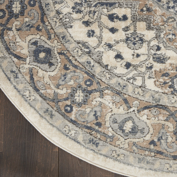 Homeroots 10' Gray And Ivory Round Medallion Power Loom Distressed Area Rug  Polypropylene,Polyester 545181