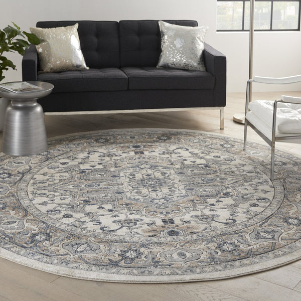 HomeRoots 12' Elegant Ivory and Gray Medallion Area Rug for Living Rooms - Soft, Durable, Easy Care Design 10' Round 545181
