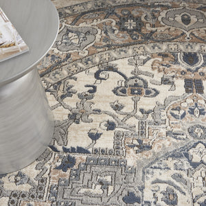 Homeroots 10' Gray And Ivory Round Medallion Power Loom Distressed Area Rug  Polypropylene,Polyester 545181