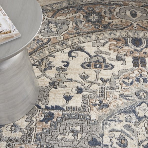 Homeroots 10' Gray And Ivory Round Medallion Power Loom Distressed Area Rug  Polypropylene,Polyester 545181