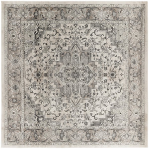 Homeroots 10' Gray And Ivory Square Medallion Power Loom Distressed Area Rug  Polypropylene,Polyester 545182