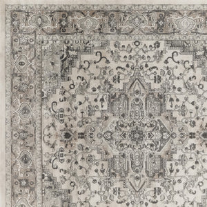Homeroots 10' Gray And Ivory Square Medallion Power Loom Distressed Area Rug  Polypropylene,Polyester 545182