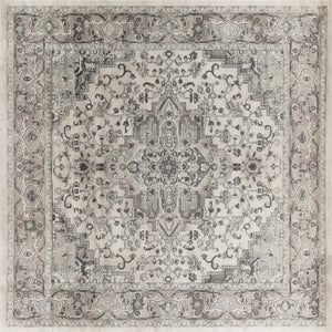 Homeroots 10' Gray And Ivory Square Medallion Power Loom Distressed Area Rug  Polypropylene,Polyester 545182