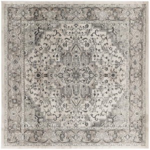 HomeRoots 12' Elegant Ivory and Gray Medallion Area Rug for Living Rooms - Soft, Durable, Easy Care Design 10' Square 545182