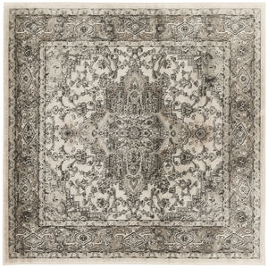 Homeroots 5' Gray And Ivory Square Medallion Power Loom Distressed Area Rug  Polypropylene,Polyester 545184