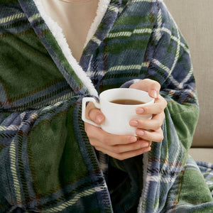 English Elm 1-piece Aztec Heated Throw with 12 Settings Auto Shutoff Soft Ivory Boho Blanket Green Plaid B035P408331