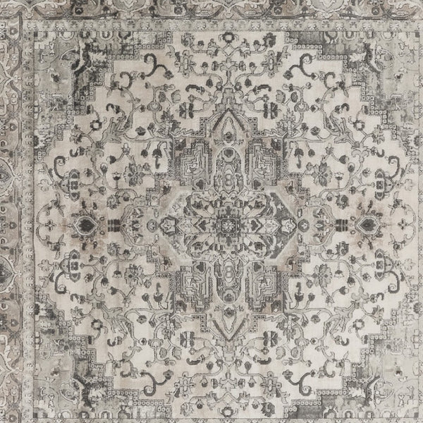 HomeRoots 12' Elegant Ivory and Gray Medallion Area Rug for Living Rooms - Soft, Durable, Easy Care Design 8' Square 545185