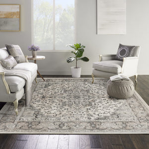 HomeRoots 12' Elegant Ivory and Gray Medallion Area Rug for Living Rooms - Soft, Durable, Easy Care Design 8' Square 545185
