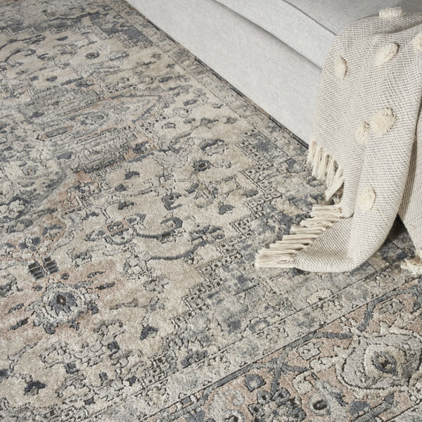 HomeRoots 12' Elegant Ivory and Gray Medallion Area Rug for Living Rooms - Soft, Durable, Easy Care Design 8' Square 545185