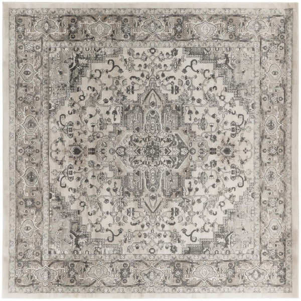 HomeRoots 12' Elegant Ivory and Gray Medallion Area Rug for Living Rooms - Soft, Durable, Easy Care Design 8' Square 545185