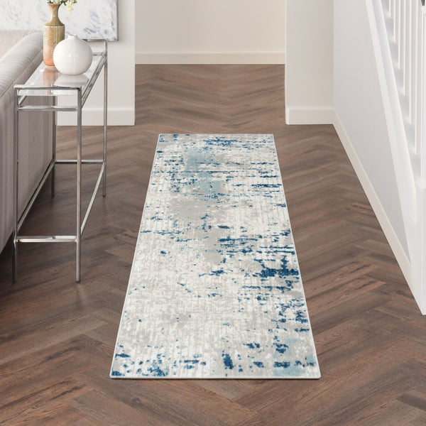 HomeRoots 16' Gray and Ivory Abstract Runner Rug - Modern Elegance for High-Traffic Spaces with Durability 16' Runner 545187