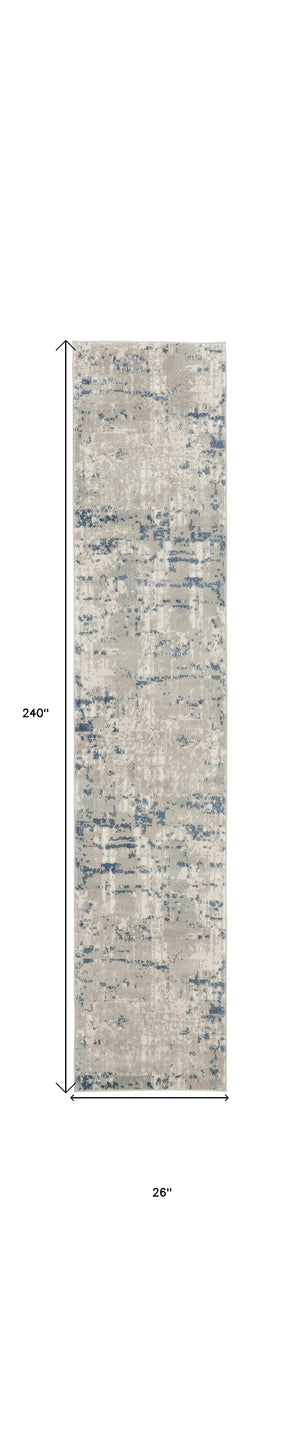 Homeroots 20' Runner Gray And Ivory Abstract Power Loom Runner Rug  Polypropylene,Polyester 545188
