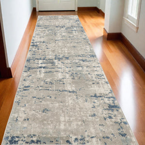Homeroots 20' Runner Gray And Ivory Abstract Power Loom Runner Rug  Polypropylene,Polyester 545188