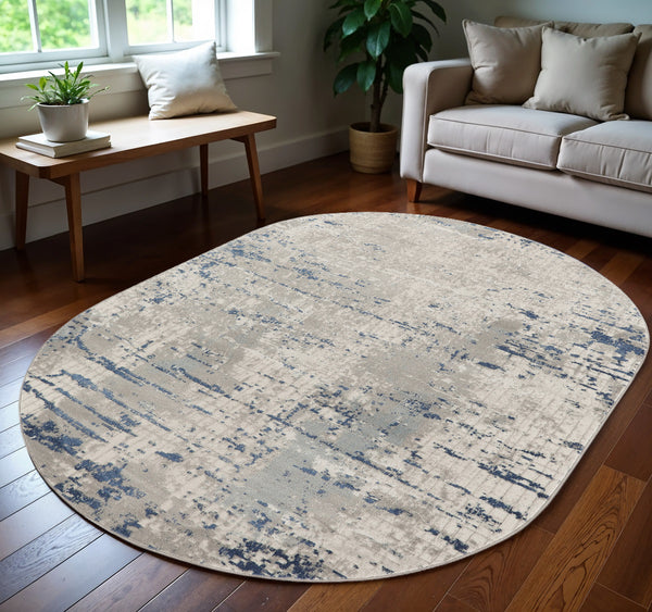 Homeroots 5' X 8' Gray And Ivory Abstract Power Loom Area Rug  Polypropylene,Polyester 545190