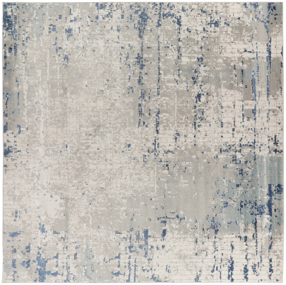 Homeroots 10' Gray And Ivory Square Abstract Power Loom Area Rug  Polypropylene,Polyester 545194